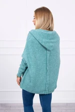 Hooded sweater with batwing sleeve dark mint