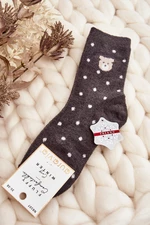 Women's insulated socks with polka dots and teddy bears, dark grey