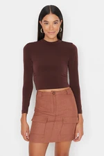 Trendyol Brown Stand-Up Collar Fitted/Sticky Knitted Blouse with Long Sleeves,