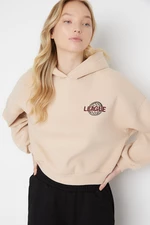 Trendyol Beige Back with a Print Detailed Hoodie, Fleece Inside Knitted Sweatshirt