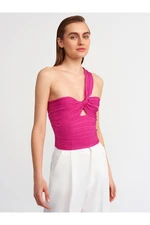 Dilvin 10168 One-Shoulder Knitwear Bustier-fuchsia