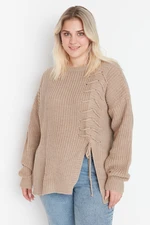 Trendyol Curve Beige Cross Laced Detail Knitwear Sweater