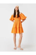 Koton Mini Layered Dress With Open Shoulder Balloon Sleeves