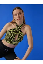 Koton Zebra Patterned Crossover Crop Top with Tie Collar