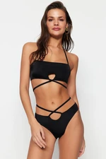 Trendyol Black Piping Dół od bikini z regularnymi nogawkami