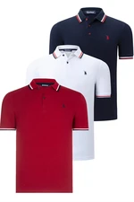 TRIPLE SET T8594 DEWBERRY MENS T-SHIRT-NAVY BLUE-WHITE-BURGUNDY