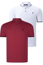 DOUBLE SET T8586 DEWBERRY MEN'S T-SHIRT-WHITE-BURGUNDY