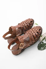 Marjin Women's Genuine Leather Lightweight EVA Sole Daily Sandals, Kesva, tan.