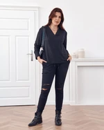 Classic black blouse with V-neck