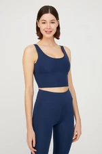 LOS OJOS Navy Blue Lightly Support Back Detail Covered Crop Top Bustier