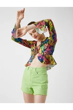 Koton Butterfly Patterned Ruffle Crop Blouse