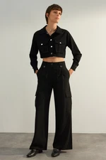 Trendyol Black Premium Quality Wide Leg Cargo Pocket Woven Trousers