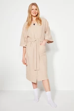 Trendyol Stone Cotton Textured Belted Knitted Dressing Gown