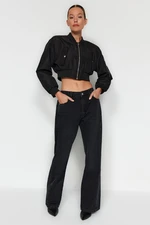 Trendyol Black Stitching Detail High Waist Extra Wide Leg Jeans