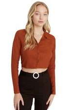 Trendyol Knitted Blouse With Tile Buttons Fitted/Sticky Polo Neck Crepe/Textured Crop