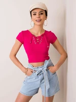 Fuchsia blouse with lace-up neckline RUE PARIS