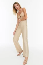 Trendyol Beige Straight Trousers.