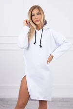 Dress with hood and slit on the side white