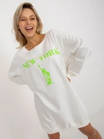 Ecru-green long oversize sweatshirt with print