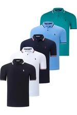 FIVE-SET T8594 DEWBERRY MEN'S T-SHIRT-BLACK-WHITE-NAVY-LIGHT BLUE-GREEN