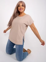 Beige blouse with slit plus size