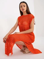 Orange knitted maxi sleeveless dress