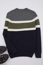 Trendyol Anthracite Slim Fit Wool Crew Neck Panelled Color Block Knitwear Sweater