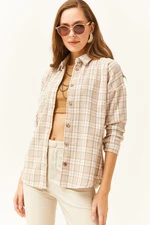 Olalook Women's Ecru Stone Plaid Lumberjack Shirt