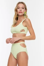 Trendyol Mint Textured High Waist Bikini Bottoms With Cut Out Detailed