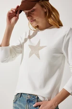 Happiness İstanbul Women's Ecru Star Printed Knitted Blouse