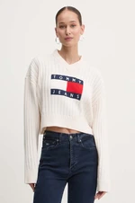 Sveter Tommy Jeans dámsky, béžová farba, tenký, DW0DW18528