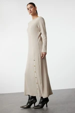 Trendyol Beige Button Detailed Corduroy Knitted Dress