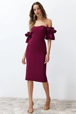 Trendyol Woven Elegant Evening Dress with Purple Rose Accessories