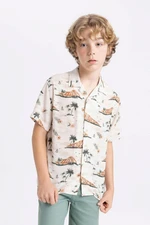 DEFACTO Boy's Patterned Polo Neck Viscose Short Sleeve Shirt