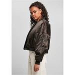 Women's Short Oversized Satin Bomber Jacket Black