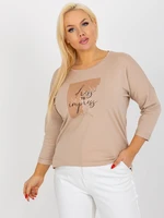 Beige T-shirt plus sizes with print and inscription