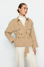 Trendyol Beige Oversize Wide Cut Belted Trench Coat