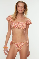 Trendyol Pink Crispy Floral mintás nyakkendő részletesen kidolgozott bikini alsó