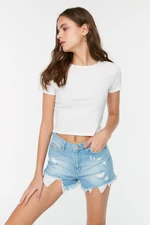 Trendyol Light Blue Ripped Mini Denim Shorts