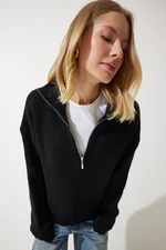 Happiness İstanbul Women's Black Zipper Collar Knitwear Sweater