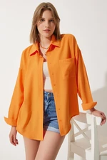 Happiness İstanbul Women's Orange Oversize Linen Ayrobin Shirt