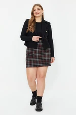 Trendyol Curve Black Plaid / Checkered Pencil Tweed Woven Plus Size Skirt