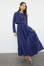 Trendyol Indigo Belted Dress Crop Jacket Woven Suit