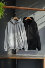 Trendyol Black-Snow Melange 2-Pack Regular/Normal Cut Inside Polar Fleece/Warm Zippered Sweatshirt