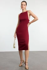 Trendyol Burgundy Adjustable Chain Accessory Detailed Woven Dress