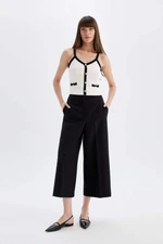 DEFACTO Classic Chino Pants Culotte Black Basic Plain Normal Waist Pocket Wide Leg