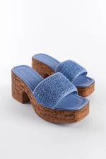 Capone Outfitters Cork Platform Sole Straw Single Strap Women's Slippers