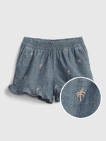 GAP Dětské kraťasy chambray ruffle pull-on shorts - Holky