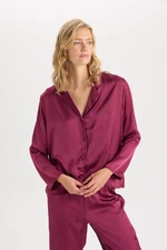 DEFACTO Women's Fall In Love Regular Fit Basic Plain Long Sleeve Top Bottom Satin Pajama Set