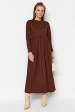 Trendyol Brown Skirt Pleated Scuba Knitted Dress